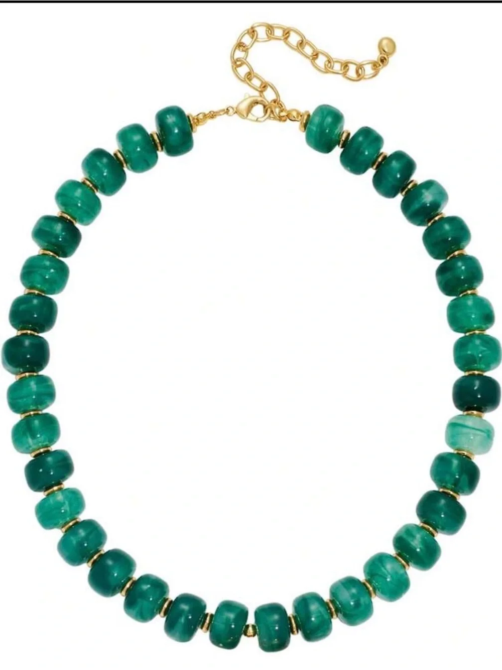 NWT Emerald Green Chunky Bead Necklace with Gold Accents
